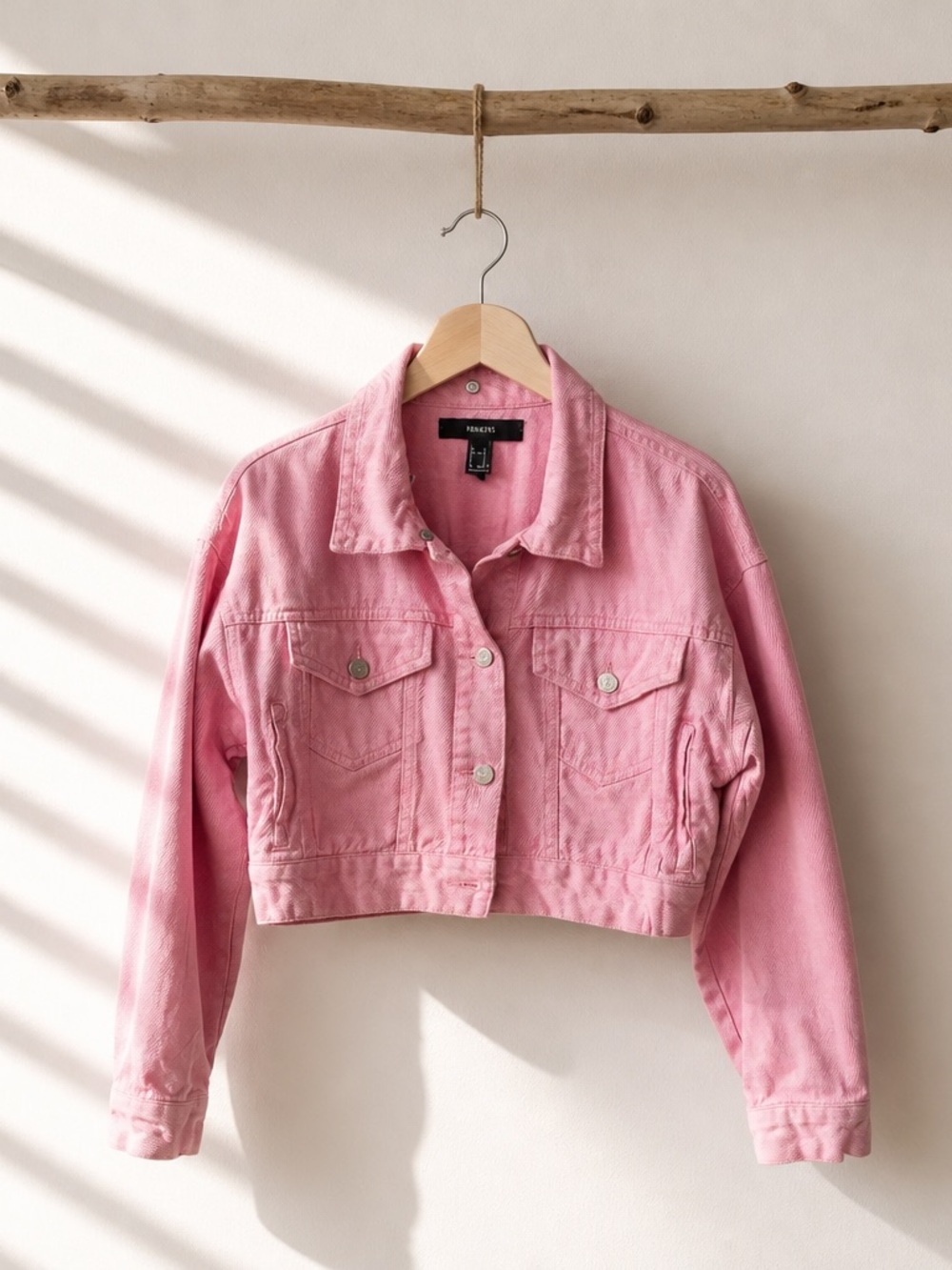 Forever 21 Pink Cropped Denim Jacket
